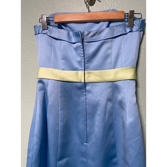 Alfred Angelo Women's Blue and Lime Green Bow Strapless Dress Prom Dance Size 8 - Picture 11 of 12